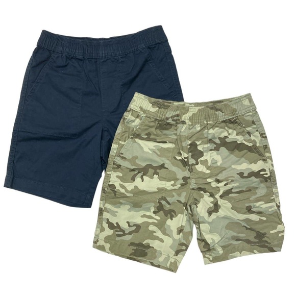 Boys 2-Pack Size 14/16 Woven Shorts, Camo Green & Blue w/ Elastic Waist - Picture 1 of 6